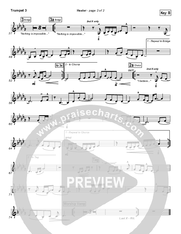 Healer (Choral Anthem SATB) Trumpet 3 (Hillsong Worship / NextGen Worship / Arr. Richard Kingsmore)