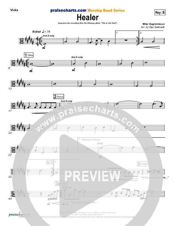 Healer (Choral Anthem SATB) Viola (Hillsong Worship / NextGen Worship / Arr. Richard Kingsmore)