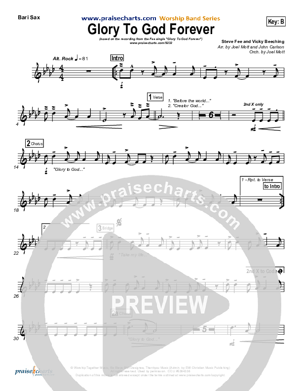 Glory To God Forever (Choral Anthem SATB) Bari Sax (Steve Fee / NextGen Worship / Arr. Richard Kingsmore)