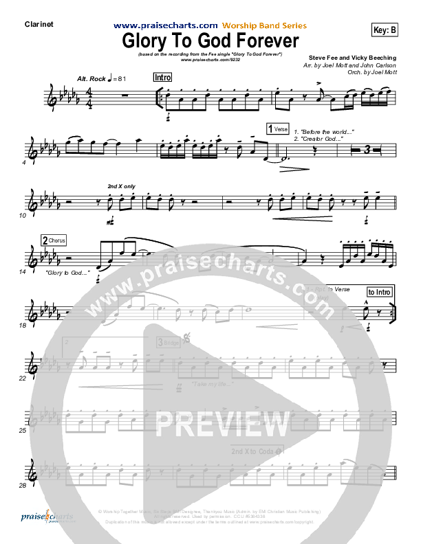 Glory To God Forever (Choral Anthem SATB) Clarinet (Steve Fee / NextGen Worship / Arr. Richard Kingsmore)