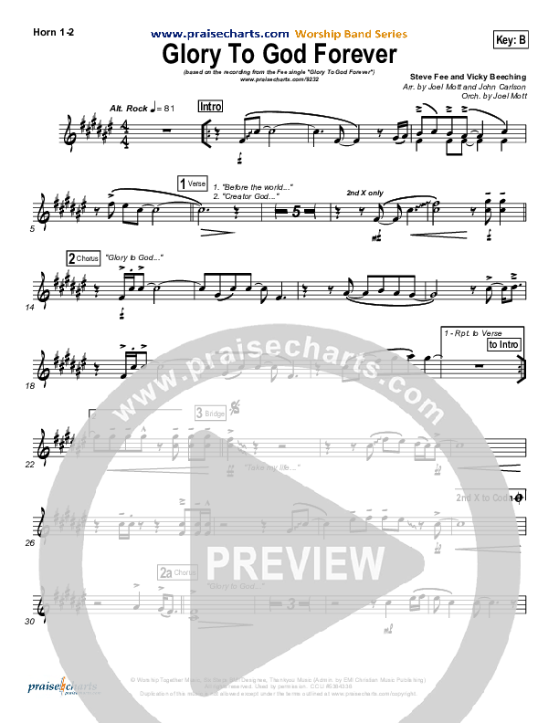 Glory To God Forever (Choral Anthem SATB) French Horn 1/2 (Steve Fee / NextGen Worship / Arr. Richard Kingsmore)
