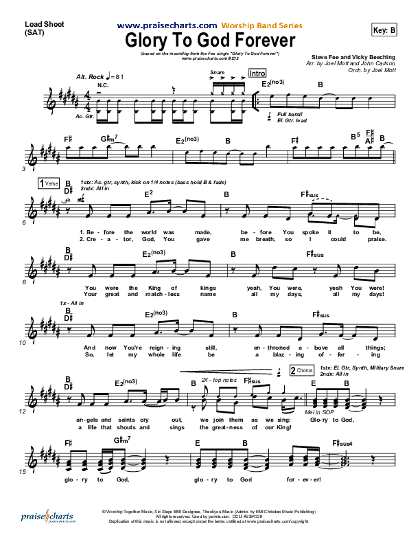 Glory To God Forever (Choral Anthem SATB) Lead Sheet (Steve Fee / NextGen Worship / Arr. Richard Kingsmore)