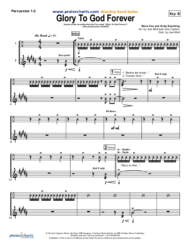 Glory To God Forever (Choral Anthem SATB) Percussion 1/2 (Steve Fee / NextGen Worship / Arr. Richard Kingsmore)
