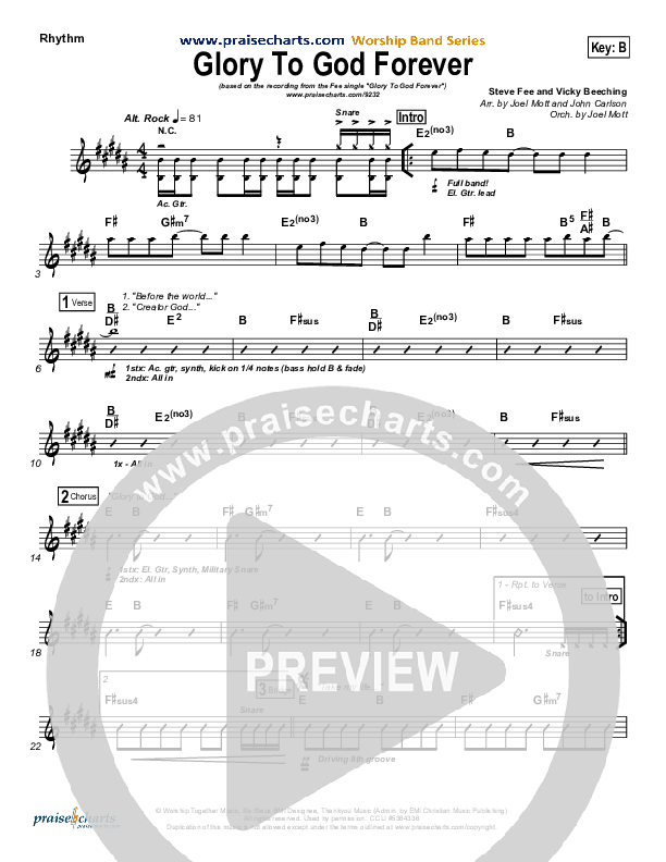 Glory To God Forever (Choral Anthem SATB) Rhythm Chart (Steve Fee / NextGen Worship / Arr. Richard Kingsmore)