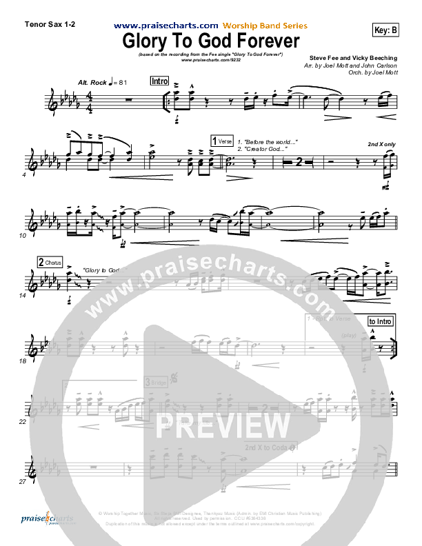 Glory To God Forever (Choral Anthem SATB) Tenor Sax 1/2 (Steve Fee / NextGen Worship / Arr. Richard Kingsmore)