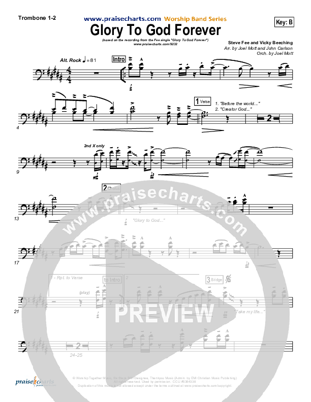 Glory To God Forever (Choral Anthem SATB) Trombone 1/2 (Steve Fee / NextGen Worship / Arr. Richard Kingsmore)