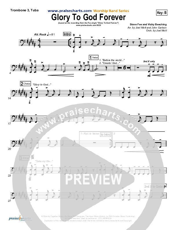 Glory To God Forever (Choral Anthem SATB) Trombone 3/Tuba (Steve Fee / NextGen Worship / Arr. Richard Kingsmore)