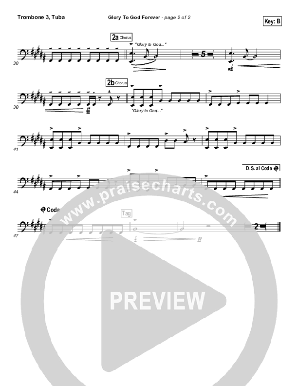 Glory To God Forever (Choral Anthem SATB) Trombone 3/Tuba (Steve Fee / NextGen Worship / Arr. Richard Kingsmore)
