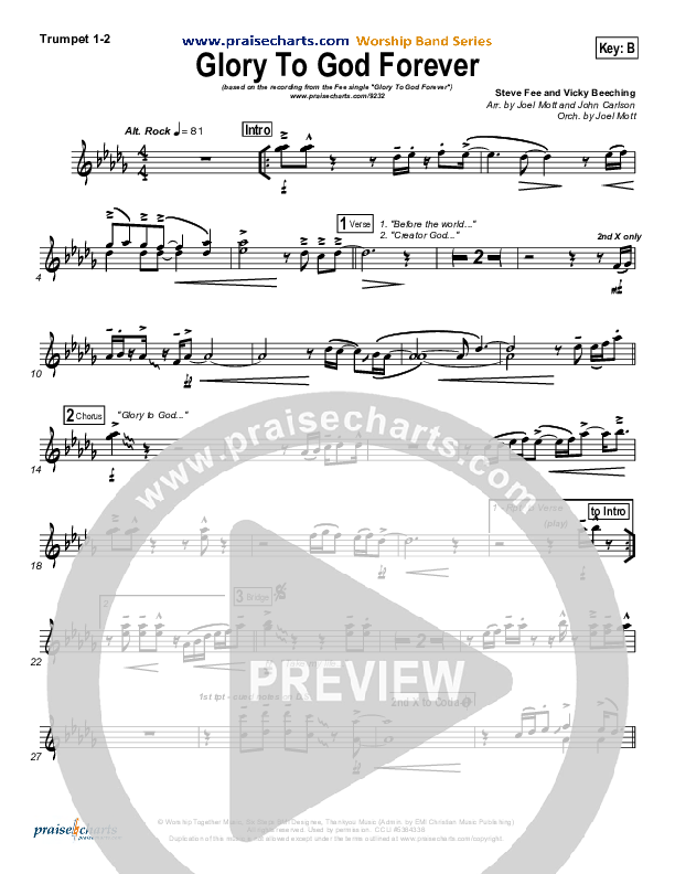 Glory To God Forever (Choral Anthem SATB) Trumpet 1,2 (Steve Fee / NextGen Worship / Arr. Richard Kingsmore)