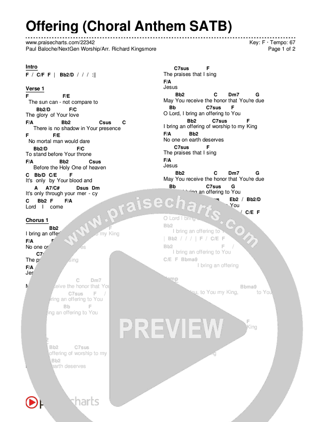 Offering (Choral Anthem SATB) Chords & Lyrics (Paul Baloche / NextGen Worship / Arr. Richard Kingsmore)