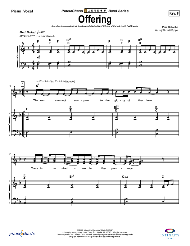 Offering (Choral Anthem SATB) Piano/Vocal (Paul Baloche / NextGen Worship / Arr. Richard Kingsmore)