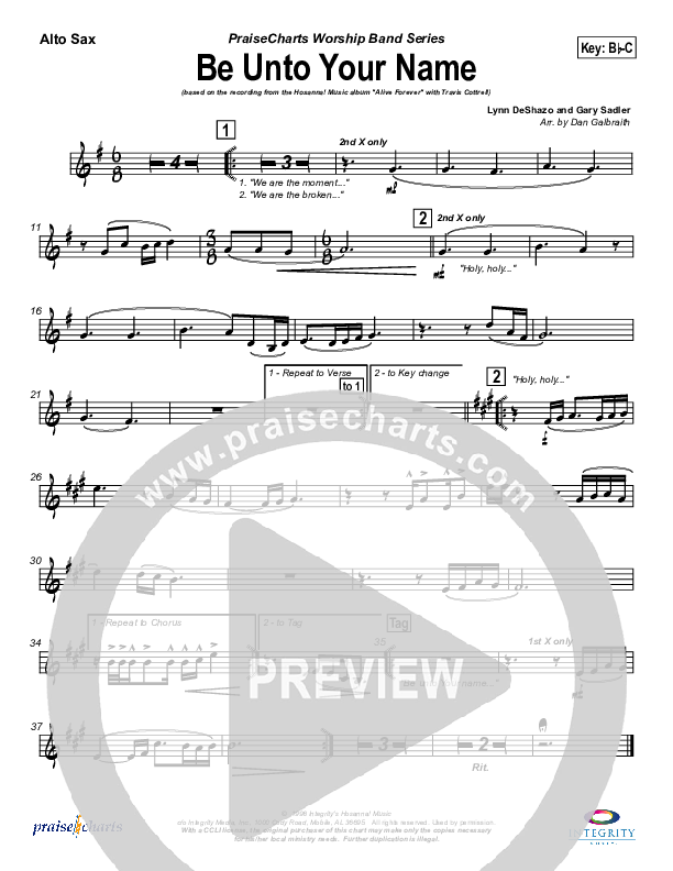 Be Unto Your Name (Choral Anthem SATB) Alto Sax (Travis Cottrell / NextGen Worship / Arr. Richard Kingsmore)