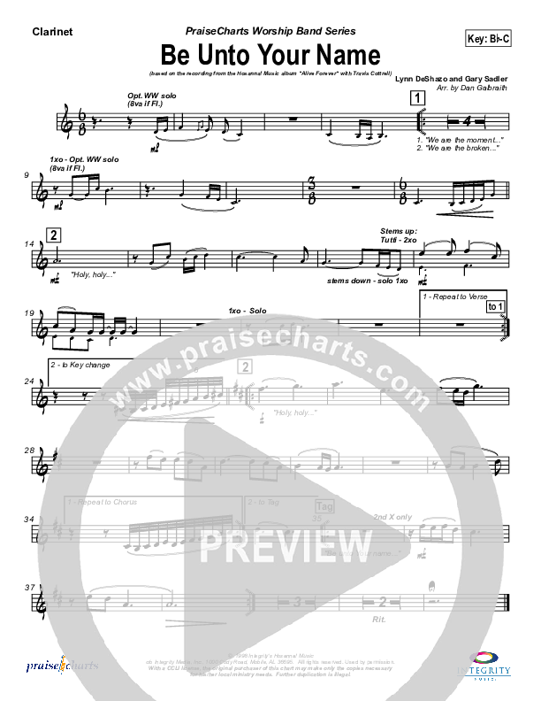 Be Unto Your Name (Choral Anthem SATB) Clarinet (Travis Cottrell / NextGen Worship / Arr. Richard Kingsmore)