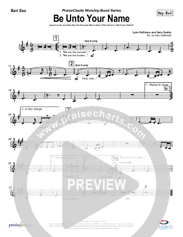 Be Unto Your Name (Choral Anthem SATB) Bari Sax (Travis Cottrell / NextGen Worship / Arr. Richard Kingsmore)
