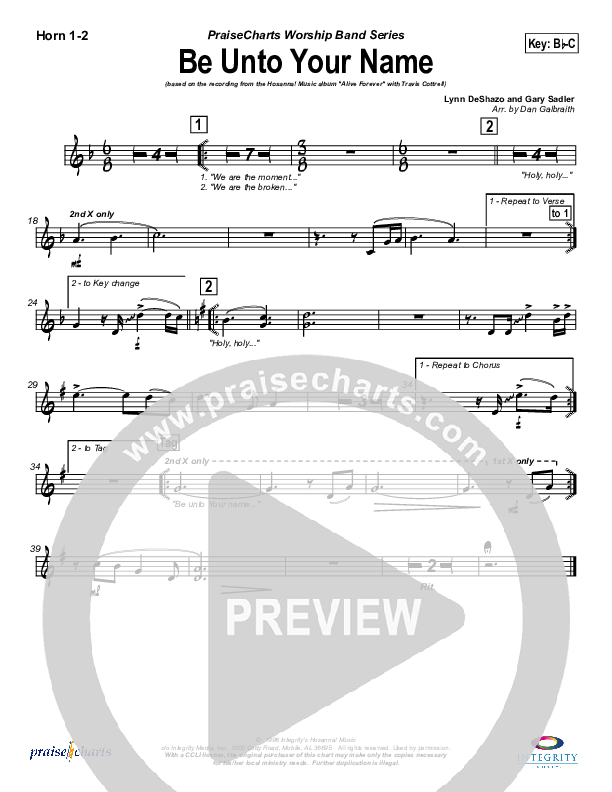 Be Unto Your Name (Choral Anthem SATB) French Horn 1/2 (Travis Cottrell / NextGen Worship / Arr. Richard Kingsmore)