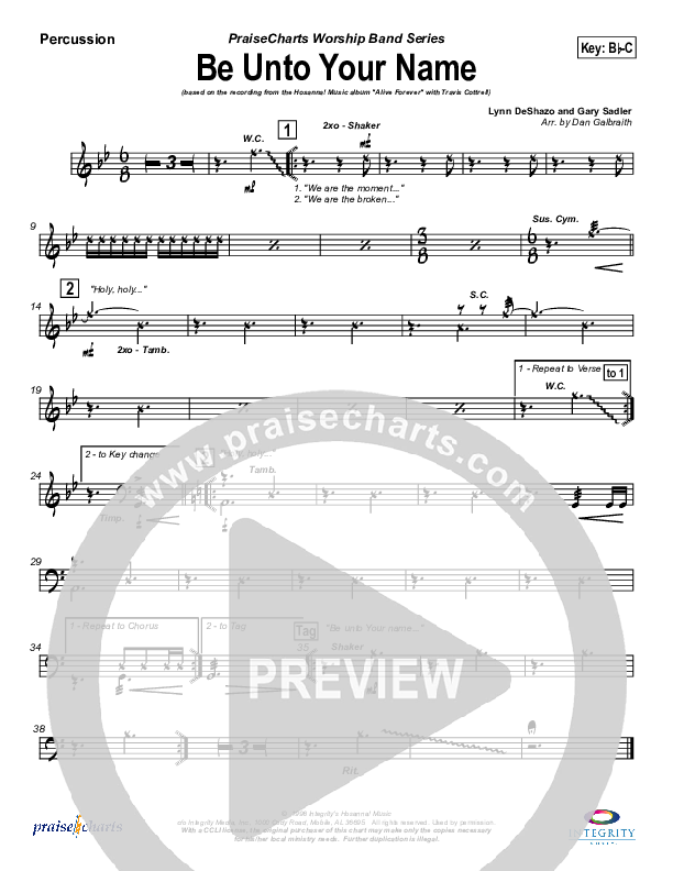 Be Unto Your Name (Choral Anthem SATB) Percussion (Travis Cottrell / NextGen Worship / Arr. Richard Kingsmore)
