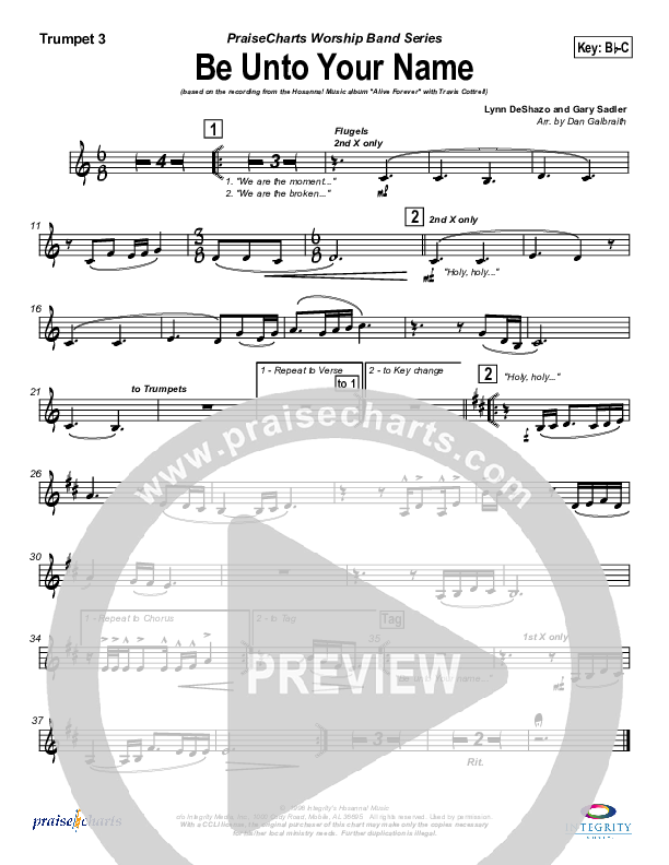 Be Unto Your Name (Choral Anthem SATB) Trumpet 3 (Travis Cottrell / NextGen Worship / Arr. Richard Kingsmore)