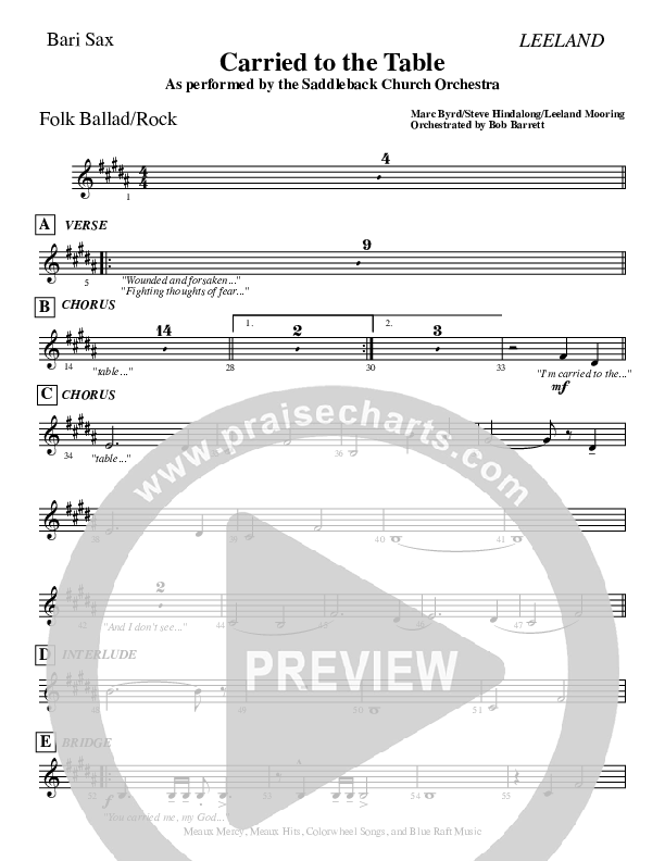 Carried To The Table Bari Sax (Leeland)