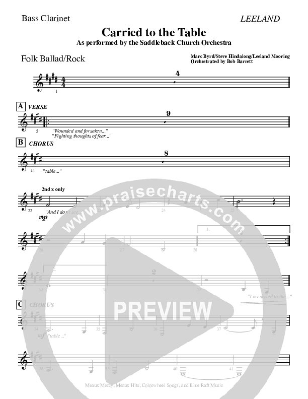 Carried To The Table Bass Clarinet (Leeland)