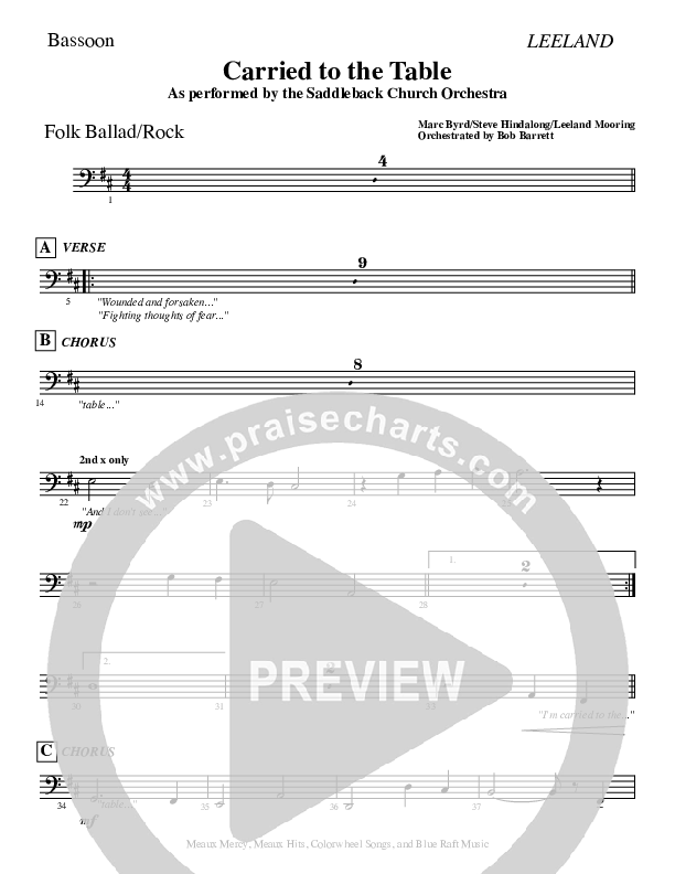 Carried To The Table Bassoon (Leeland)