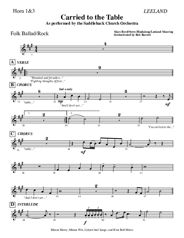 Carried To The Table French Horn (Leeland)