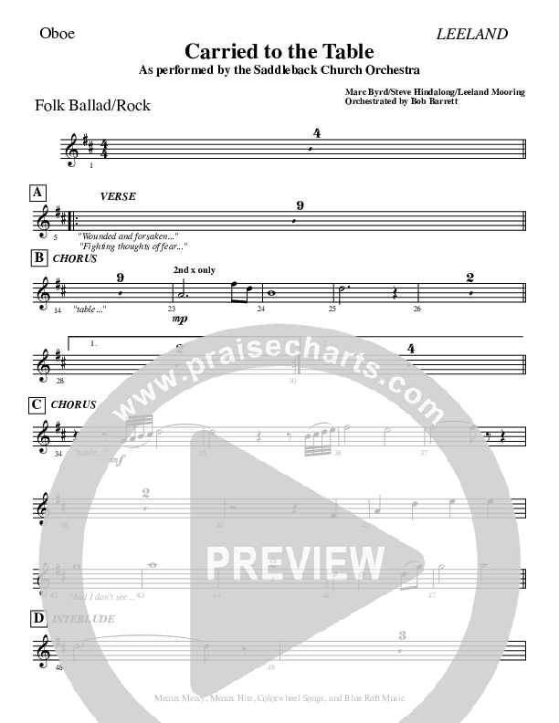 Carried To The Table Oboe (Leeland)