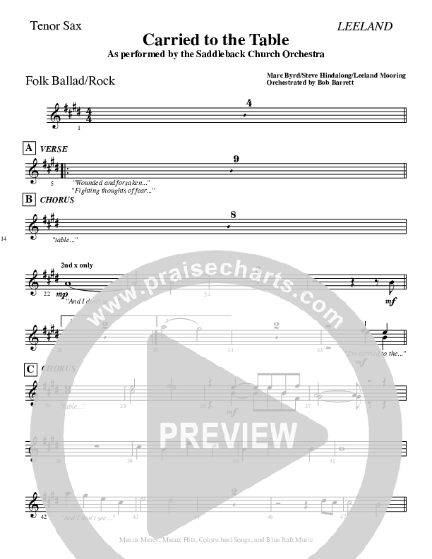 Carried To The Table Tenor Sax 2 (Leeland)