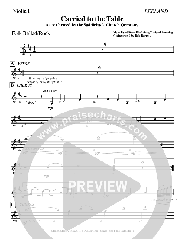 Carried To The Table Violin 1 (Leeland)