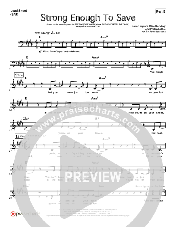 Strong Enough To Save Lead Sheet (Tenth Avenue North)