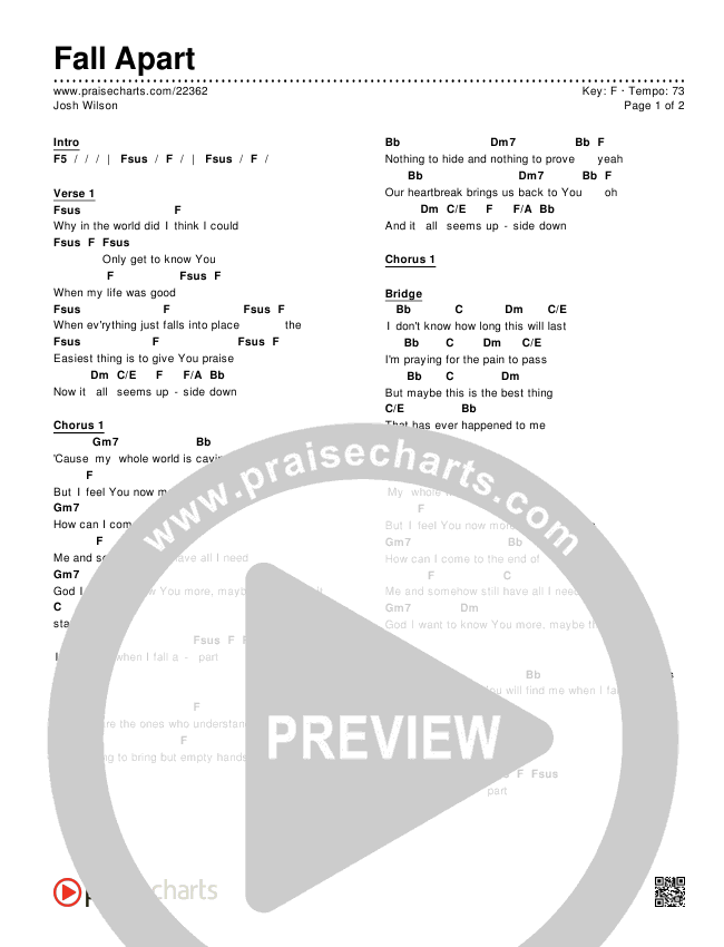 Fall Apart Chords & Lyrics (Josh Wilson)