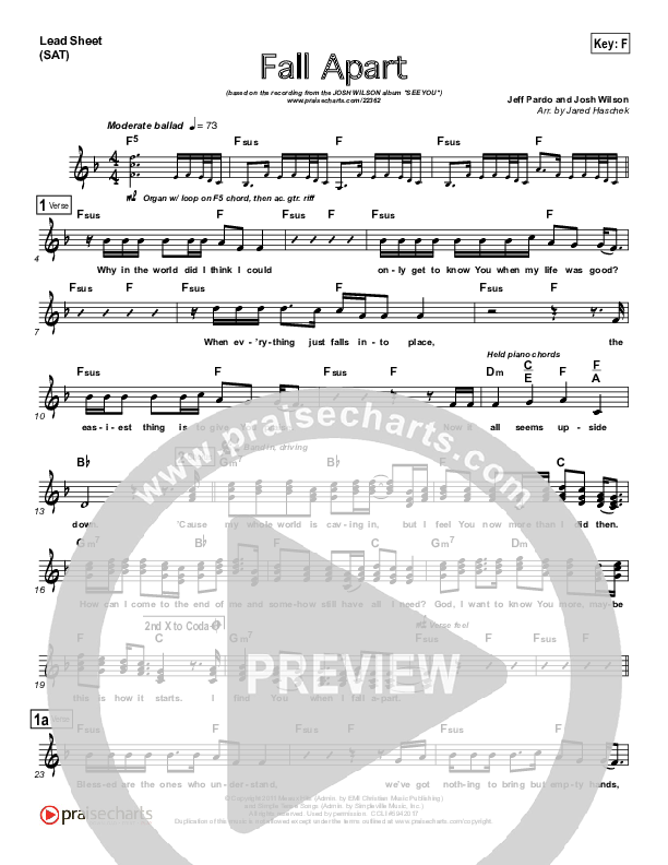 Fall Apart Lead Sheet (Josh Wilson)