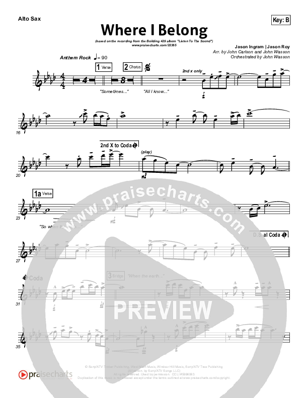 Where I Belong Alto Sax (Building 429)