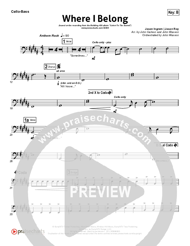 Where I Belong Cello/Bass (Building 429)