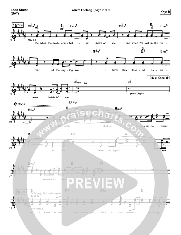 Where I Belong Lead Sheet (SAT) (Building 429)