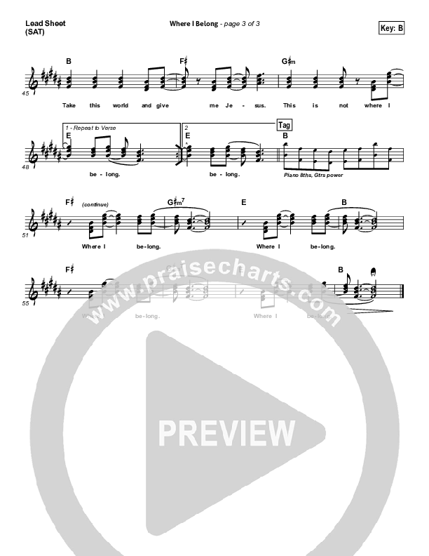 Where I Belong Lead Sheet (SAT) (Building 429)