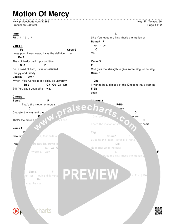 Motion Of Mercy Chords & Lyrics (Francesca Battistelli)