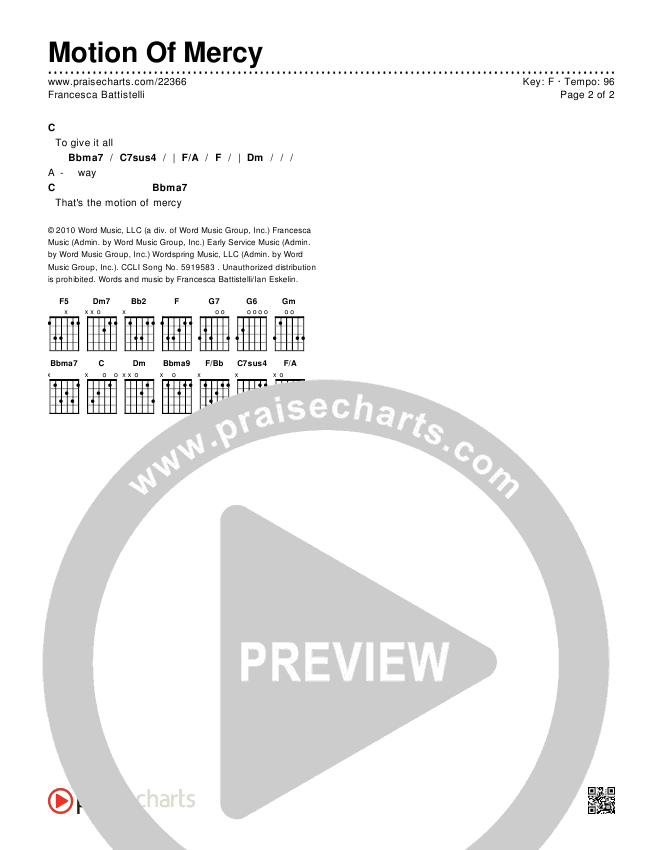 Motion Of Mercy Chords & Lyrics (Francesca Battistelli)
