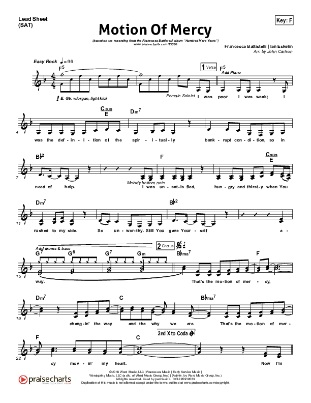 Motion Of Mercy Lead (SAT) (Francesca Battistelli)