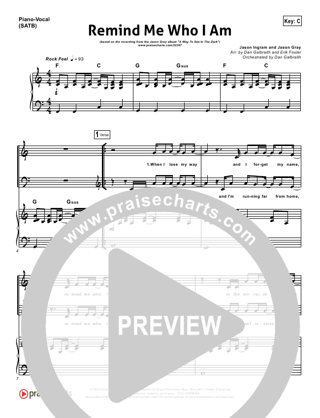 Remind Me Who I Am Sheet Music PDF (Jason Gray) PraiseCharts