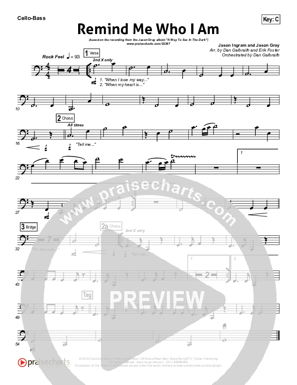 Remind Me Who I Am  Cello/Bass (Jason Gray)