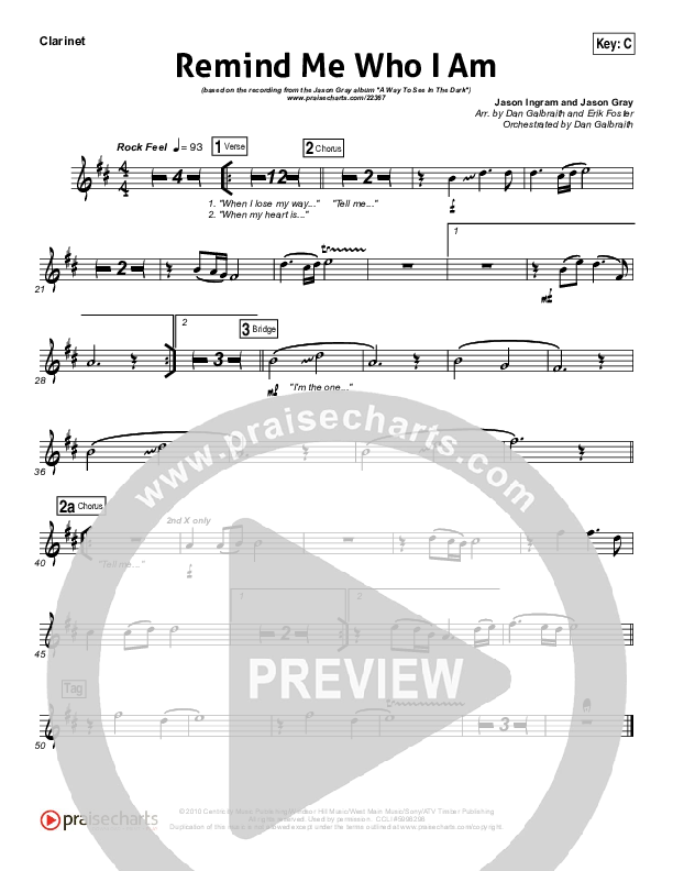 Remind Me Who I Am  Clarinet (Jason Gray)
