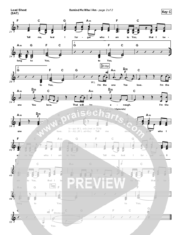 Remind Me Who I Am  Lead Sheet (Jason Gray)