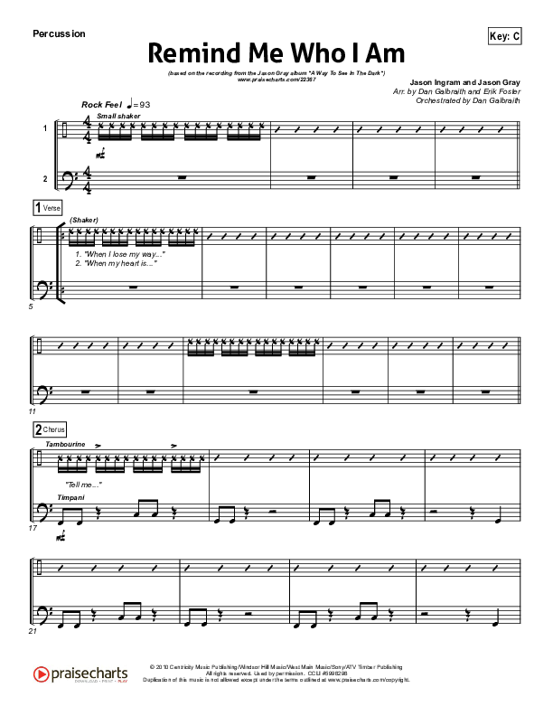 Remind Me Who I Am  Percussion (Jason Gray)