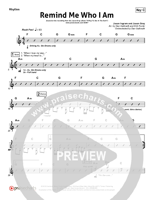Remind Me Who I Am  Rhythm Chart (Jason Gray)