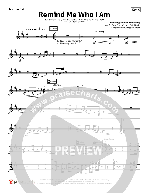 Remind Me Who I Am  Trumpet 1,2 (Jason Gray)