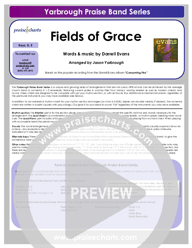 Fields Of Grace Cover Sheet (Darrell Evans)
