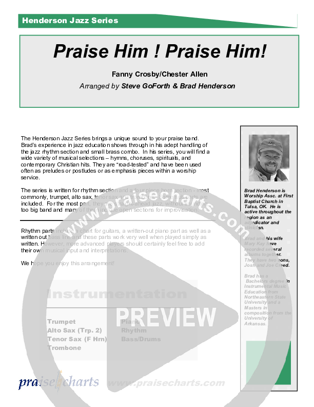 Praise Him Praise Him (Instrumental) Cover Sheet (Brad Henderson)
