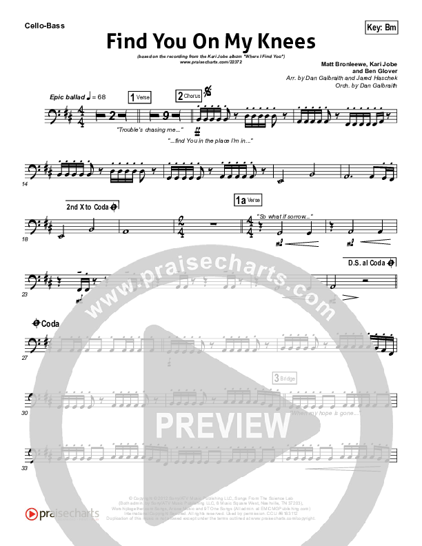 Find You On My Knees Cello/Bass (Kari Jobe)