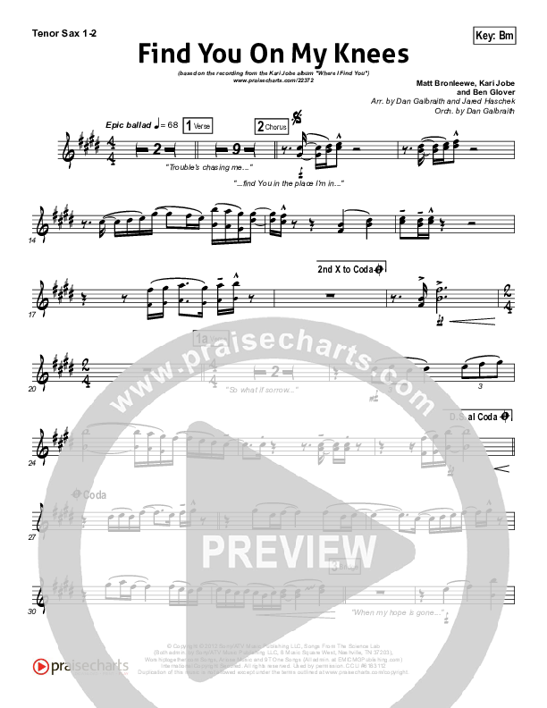 Find You On My Knees Tenor Sax 1/2 (Kari Jobe)