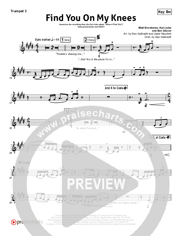 Find You On My Knees Trumpet 3 (Kari Jobe)